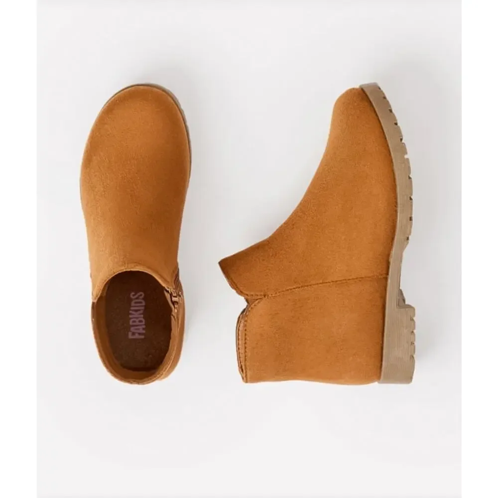 FabKids Brown Faux Suede Side Zip Ankle Booties Size 1